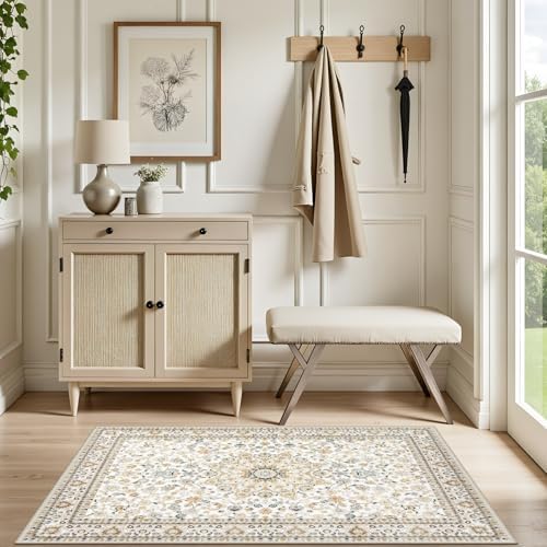 2x3 Area Rugs Living Room: Washable Vintage Rug for Bedroom Beige - Image 5