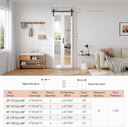 FREDBECK Bifold Barn Door 28x84,with Mirrored,Fit for 24"-26" Opening - Image 6