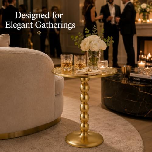 CLEENTABLE Zigzag Round Metal End Table, Gold, 21 in. H x 15 in. W - Image 4