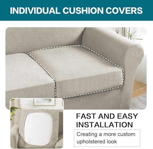 Turquoize 4 Piece Sofa Covers for 3 Cushion Couch Sofa Slipcover Soft Couch Cover for Dogs Washable Furniture Cover with 3 Individual Large Cushion Covers Feature Fabric (Large Sofa, Island Fossi) - Image 5