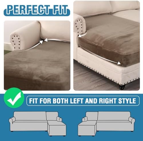 H.VERSAILTEX Velvet Stretch Individual Chaise Cover Sectional Couch Covers for L Shaped Sofa Both Left/Right Furniture Protector Seat Cushion Sofa Cover (1 Piece Chaise Cover, Mocha) - Image 5