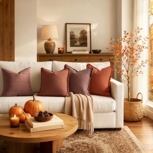 MIULEE Linen Fringe Decorative Fall Throw Pillow Covers Autumn Glaze 18x18 - Image 3