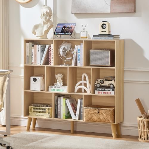 LEYAOYAO 10 Cube Bookshelf,Mid-Century Modern Bookcase with Legs,Light Wood - Image 3