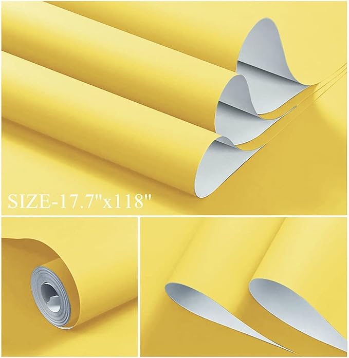Dimoon 118''x17.7'' Yellow Peel and Stick Wallpaper Contact Paper Modern Self Adhesive Wall Paper Removable Renter Friendly Textured Solid Color Shelf Cabinet Vinyl Roll (118''x17.7'',Yellow) - Image 2