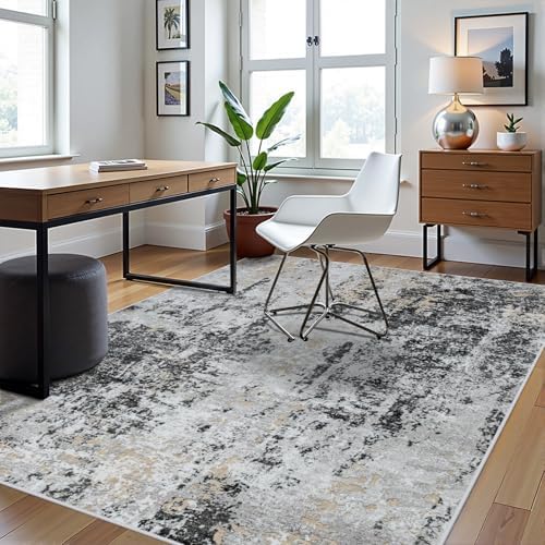5x8 Area Rugs for Living Room Washable Bedroom Dining Room Black Grey Gold - Image 3