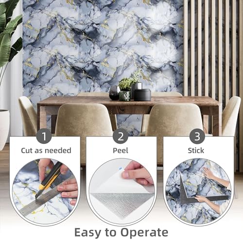 Vieshful 20 Pack 11.8"x23.6" Peel and Stick Backsplash Wall Panels, Self Adhesive Waterproof Back Splash Marble Tiles for Kitchen Bathroom, TV Walls, Living Room Blue (Not Real Tiles) - Image 5