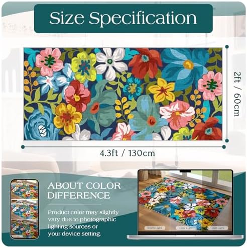 Front Door Mat Indoor Entrance - 2x4.3 Colorful Floral Runner Rug - Image 6