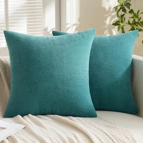 MIULEE Teal Chenille Couch Euro Throw Pillow Covers, 22x22 - Image 3