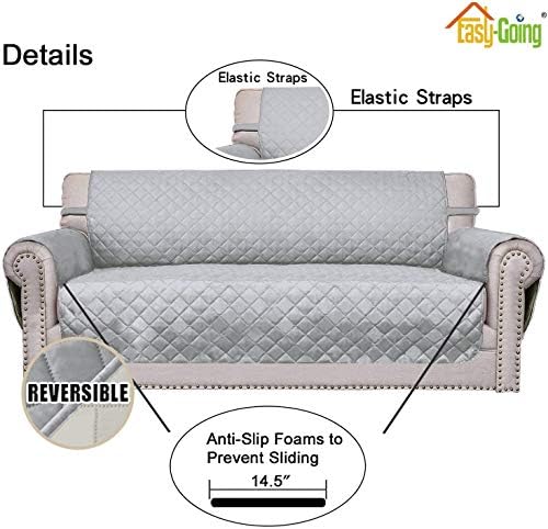 Easy-Going 4 Seater Sofa Slipcover Reversible Sofa Cover Water Resistant Couch Cover with Foam Sticks Elastic Straps Furniture Protector for Pets Children Dog Cat (XX-Large, Light Gray/Ivory) - Image 3