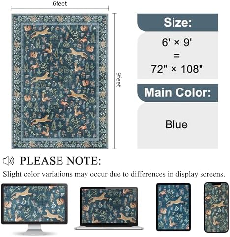 DUKINO 6x9 Area Rug, Washable Animal Living Room Rug Non Slip, Blue - Image 2