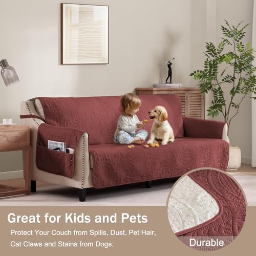Red Loveseat Covers for 2 Cushion Couch, Water-Repellent Covers for Love Seat Sofa, Machine Washable Quilted Couch Covers, Pet Friendly Sofa Slipcovers (Loveseat 48", Red) - Image 2