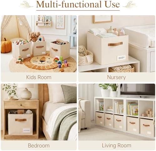 Storage Cubes 10 Pack, 11 Inch Fabric Storage Cubes Organizer Bins with Labels, Odor-Free & Sturdy PP Structure, Cubby Baskets for Closet, Shelves, Toys & Nursery (Beige) - Image 7