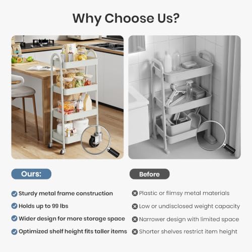 DUMOS 4 Tiers Rolling Utility Cart, Storage Organizer, Shelving Unit - Image 6
