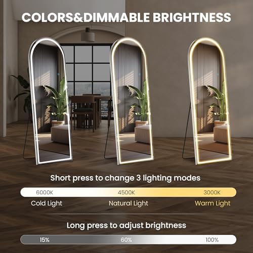LED Arched Full Length Mirror, 63" L x 20" W Full Standing Mirror - Image 3