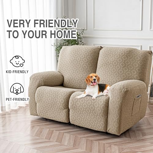 Genina Waterproof Recliner Loveseat Cover,2 Seat Couch Cover,Khaki - Image 4