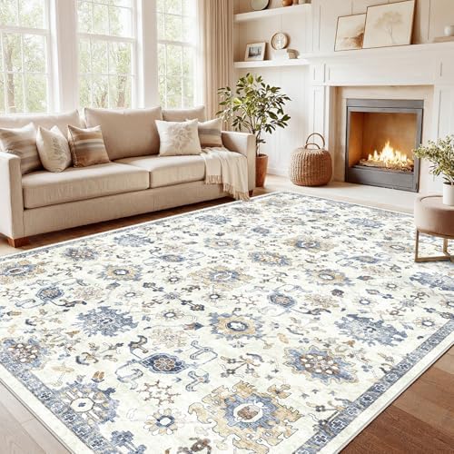 AMADA HOMEFURNISHING 10x14 Washable Area Rug, Low-Profile Large Area Rug with Non-Slip Backing & Durable Edge Binding, Vintage Large Rugs for Living Room, Bedroom & Dining Room by AMADAHOMEFURNISHING