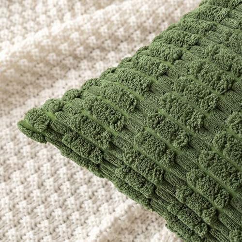 MIULEE Corduroy Decorative Throw Pillow Covers 20x20 Moss Green Pack of 2 - Image 2
