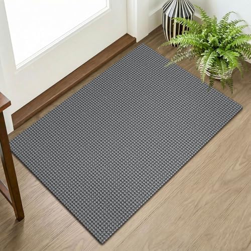 KOZYFLY Indoor Door Mat 2x3 ft Small Area Rugs Washable Front Door Mat Non Slip Rubber Backed Entryway Rug Cotton Entrance Doormat for Front Porch Bathroom Kitchen Bedroom, Grey/Dark Grey by KOZYFLY
