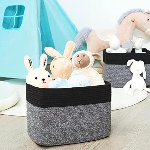 MINTWOOD Design 3-Pack Storage Baskets for Shelves, Playroom and Classroom Storage Basket, Book Basket, Decorative Storage Cube Bins, Woven Closet Organizers, Pantry and Shoe Organizer, Black Grey Mix - Image 6
