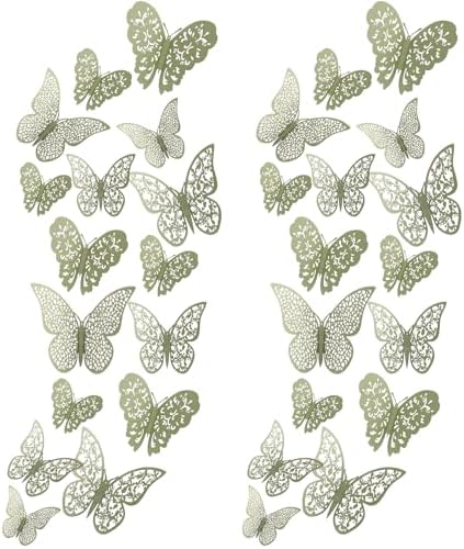 Bememo 72 Pcs 3D Butterfly Wall Decals, 3 Sizes,Sage Green | Metallic Hollow Design for Bedroom Living Room, Removable Adhesive Wall Decor, Easy Peel Stick Party Decoration Stickers - Image 5