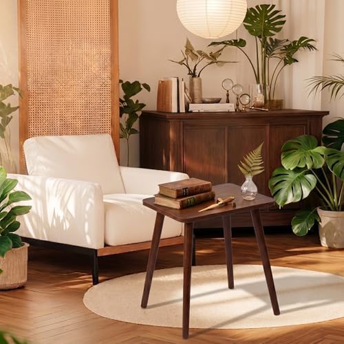 FORAOFUR Small Side Table with Wooden Legs, Short Coffee Table, Brown - Image 4