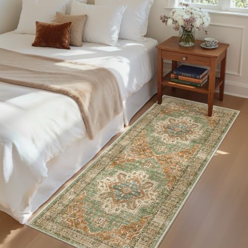 Madane Washable Kitchen Runner Rug 2x6 Hallway Runners, Brick/Brown/Green - Image 3