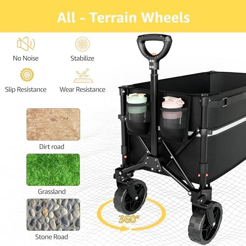 ROSONG Collapsible Wagon Cart with Wheels Foldable - Folding Utility Heavy Duty Wagons Carts for Grocery Sports Garden Shopping Camping Wheelbarrows (Black, 120L) - Image 4