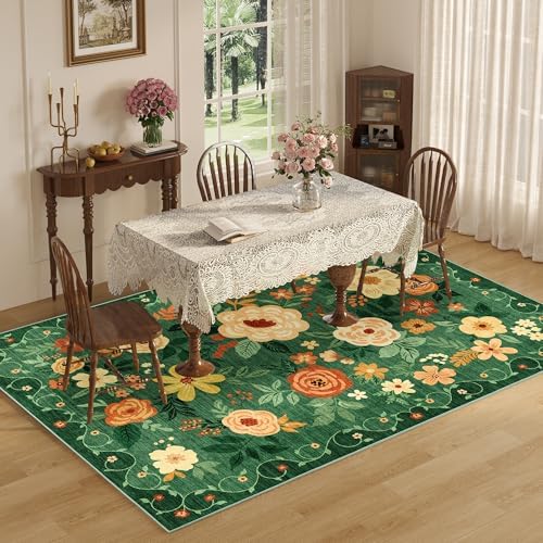 DUKINO 8x10 Area Rugs, Floral Washable Living Room Rug Non Slip, Dark Green - Image 4