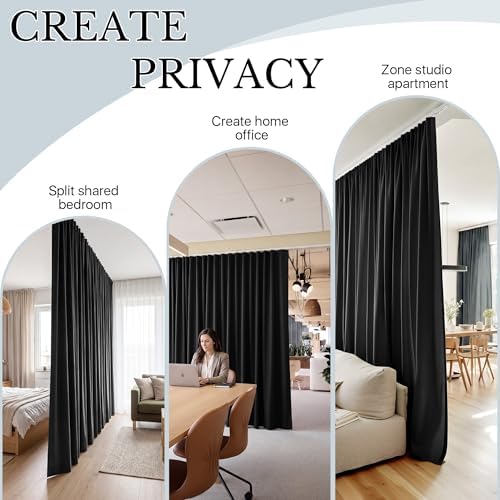 RYB HOME Extra Wide Room Divider Curtains with Flexible Silent Track, Blackout Extra Long Curtains with Hooks for Bedroom/Living Room/Basement Ceiling&Wall Mount, Black, W150 x L108, 1 Panel - Image 6