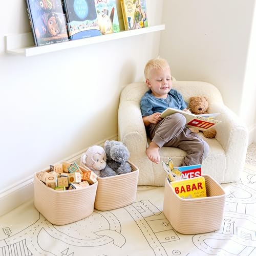 NaturalCozy Storage Cubes 9”x9”x7”Cotton Rope Woven Baskets for Organizing 3-Pack | 9 Inch Cube Storage Bin | Small Basket for Shelf Nursery, Pantry, Decorative Plant, Bathroom Closet, Toy Gift - Image 4