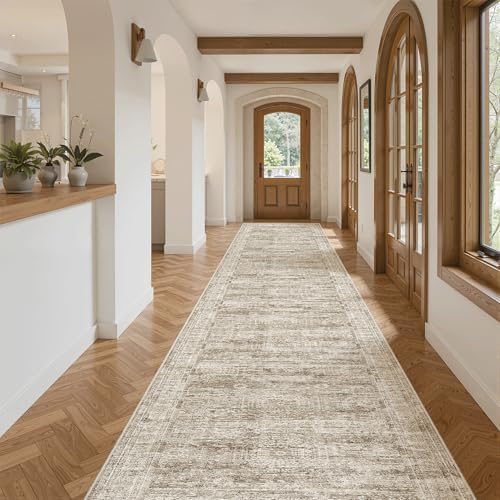 Soalmost Washable 3x16 Hallway Runner Rug Non-Slip Kitchen Entry Rugs Brown by Soalmost