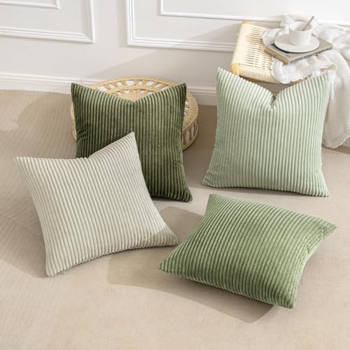 MIULEE Soft Corduroy Decorative Throw Pillow Covers Light Green 24x24 - Image 3