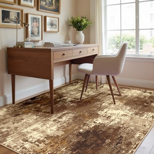 RELEANY Washable 4'x6' Abstract Area Rug for Living Room Brown Tan - Image 3