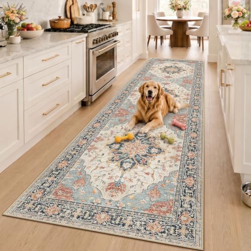 RELEANY Washable Area Rug, Runner 3'x10', Beige/Blue/Orange - Image 2