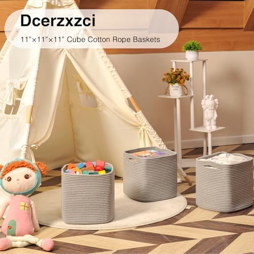 11 Inch Cube Storage Bins, 11x11 Organizer Bins for Cube Organizer, Square Cloth Storage Cubes, Woven Storage Baskets for Shelves, Toy Rope Baskets Storage Kids, Grey (Pack of 3) - Image 6