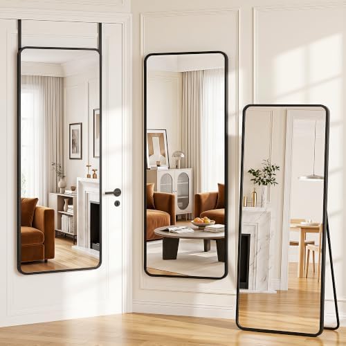 Suidia Full Length Mirror Over the Door&Wall Mounted, 58"x19" Door Mirror with Aluminum Alloy Frame, HD Shatterproof, No-Drill, Hanging Mirrors for Bedroom, Bathroom, Dorm, Closet, Rounded Rect, Black - Image 2