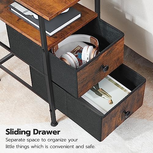 HOOBRO End Table with Charging Station, Narrow Side Table, Nightstand with 2 Non-Woven Drawers, Slim Sofa Side Table, for Small Spaces, Living Room, Bedroom, Rustic Brown and Black BF486UBZ01 - Image 6