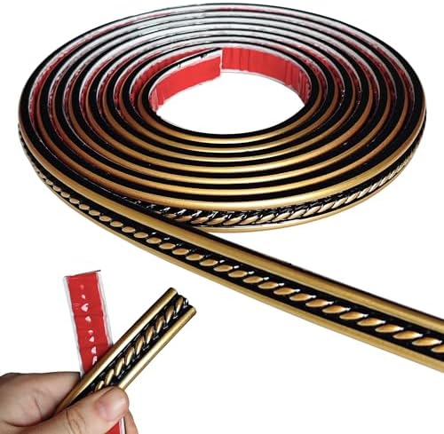 Peel and Stick Molding Trim Self Adhesive Flexible Wall Trim Crown Molding 3D Strip for Tile Wood Wall Panels Picture Mirror Frame Border Edge Corner Ceiling Wallpaper Decor (Black Gold, 200 inches) by MaxirocHomeEnhancements