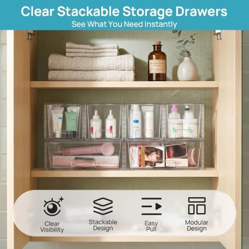Vtopmart Clear Stackable Storage Drawers, 6 Pack Large Organizer Set - Image 4