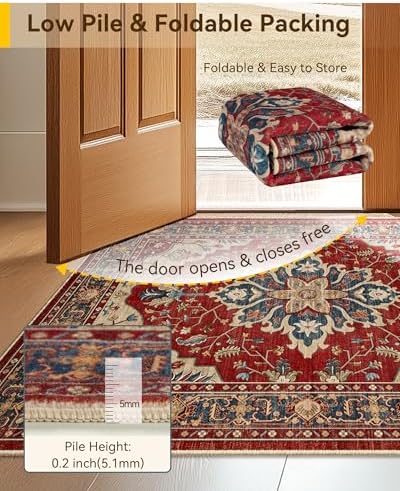 RELEANY Washable Area Rug, 4'x6', Red/Blue - Image 5