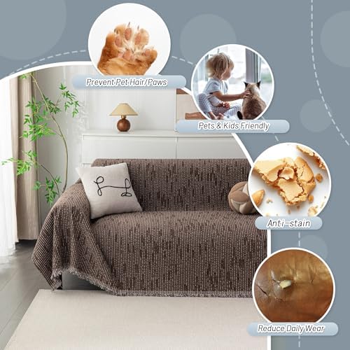 MYSKY HOME Couch Covers for 3 Cushion Couch Sofa, Sectional Couch Cover L Shape Chenille Couch Cushion Covers for Pets, Furniture Protector Cover for Dogs, Kids, 71"X150", Deep Chocolate - Image 3
