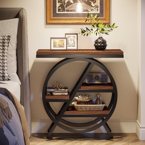 Tribesigns End Table for Living Room, 3-Tier Narrow Side Table with Storage, Wood Sofa Side Table with Geometric Metal Frame, Industrial Nightstand and Bedside Table for Bedroom - Image 4