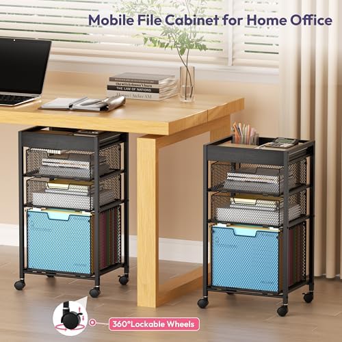 SWTYMIKI Rolling File Cart with Drawers - 4 Tier Under Desk Storage Craft Rolling Organizer Cart - Office Storage &Organization, Mobile Metal Filing Cabinet for Office and Home Black - Image 7