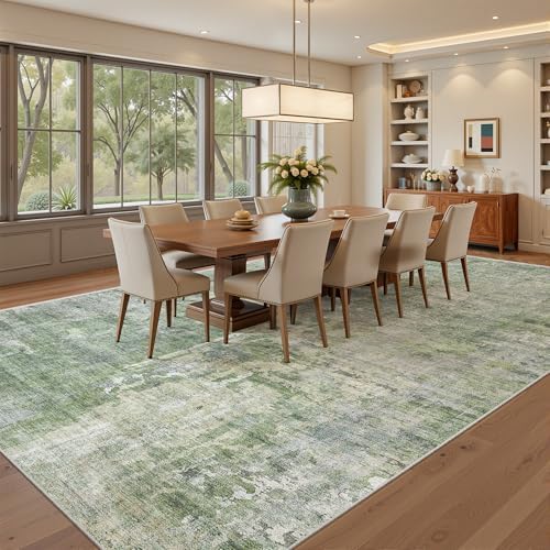 Soalmost Abstract 7x10 Area Rug for Living Room Washable Rugs Green/Ivory - Image 4