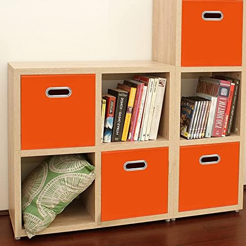 Fabric Cloth Storage Bins,Fabric Cube Bins Organizer with Dual Handles Foldable Cube Storage Baskets for Home Bedroom Storage,Set of 3,(Orange) - Image 4
