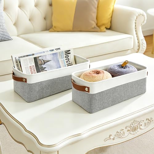 Bagnizer Small Fabric Storage Baskets, 15x6x5 inch Narrow Storage Bins 4-Pack Long Storage Basket for Organizing with Handles, Decorative Basket for Closets, Shelves, Toilet Paper, Grey - Image 7