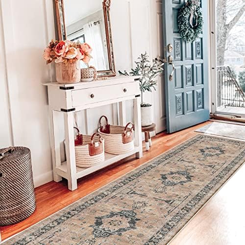 Hallway Washable Runner Rug - 2x7 Kitchen Rugs Entryway Rug Runner Vintage Soft Floor Mat Non Slip Indoor Farmhouse Carpet for Bathroom Living Room Bedroom (2 X 7, Orange) - Image 3