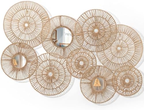 Yerliker 9 Pack Wicker Jute Wall Decor Baskets - Wicker Woven Jute Wall Mirrors Baskets Decorative Boho Hanging Woven Basket, Rustic Round Mirrors Natural Home Decor Set for Bedroom Living Room by Yerliker