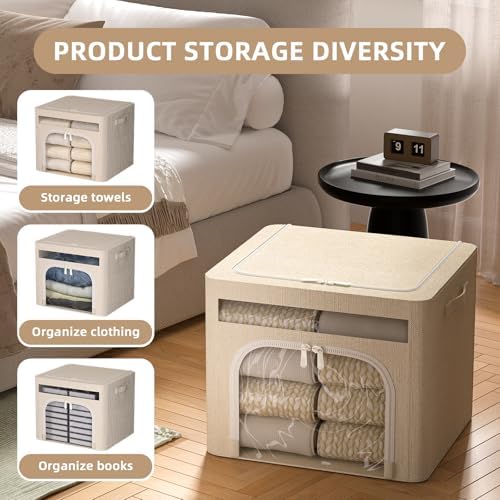 FHSQX 6 Pack Foldable Storage Bins for Clothes Clothes Storage Bins with Metal Frame Stackable Storage Box with Lid (Beige, 16.5x12.2x12.2 inch (40L)) - Image 3