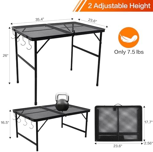 Outdoor Grill Camping Folding Table 3 Ft, Aluminium Picnic Table - Portable, Lightweight, Compact & Height Adjustable Collapsible Patio BBQ Garden Table - Image 3